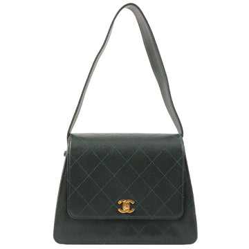 Chanel Around 1997 Made Caviar Skin Turn-Lock Shoulder Bag Dark Green