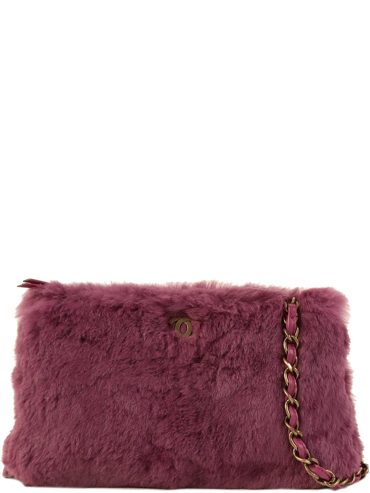 CHANEL Around 2000 Made Fur Cc Mark Plate Chain Shoulder Bag Purple