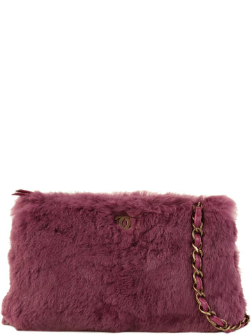 CHANEL Around 2000 Made Fur Cc Mark Plate Chain Shoulder Bag Purple