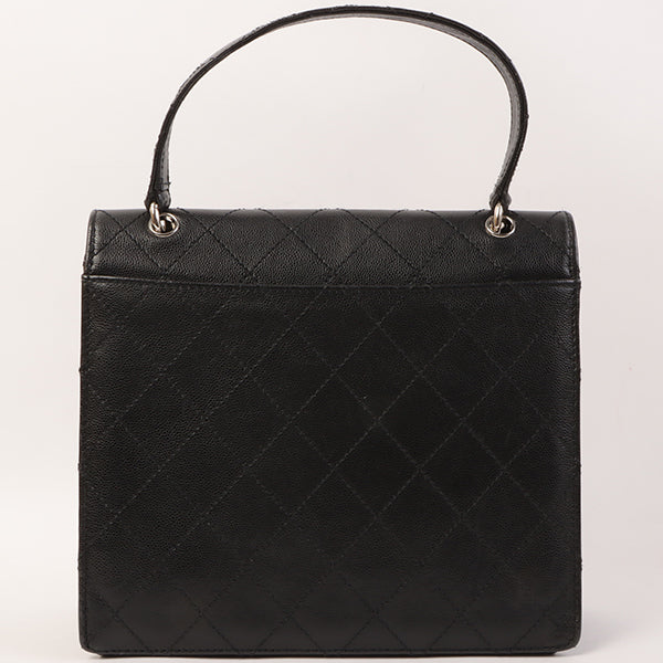 CHANEL Around 1998 Made Soft Caviar Skin Turn-Lock Top Handle Bag Black