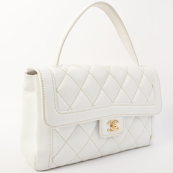 Chanel Around 2005 Made Wild Stitch Turn-Lock Top Handle Bag White