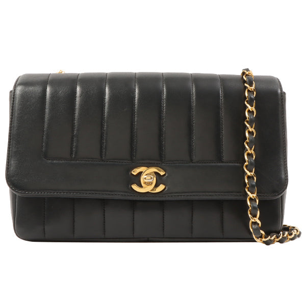 Chanel Around 1995 Made Mademoiselle Stitch Turn-Lock Chain Bag Black