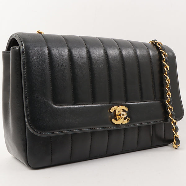 Chanel Around 1995 Made Mademoiselle Stitch Turn-Lock Chain Bag Black