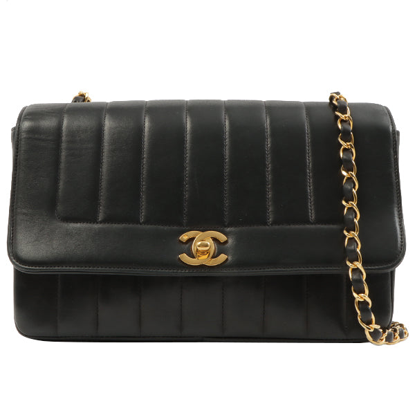 Chanel Around 1998 Made Mademoiselle Stitch Turn-Lock Chain Bag Black