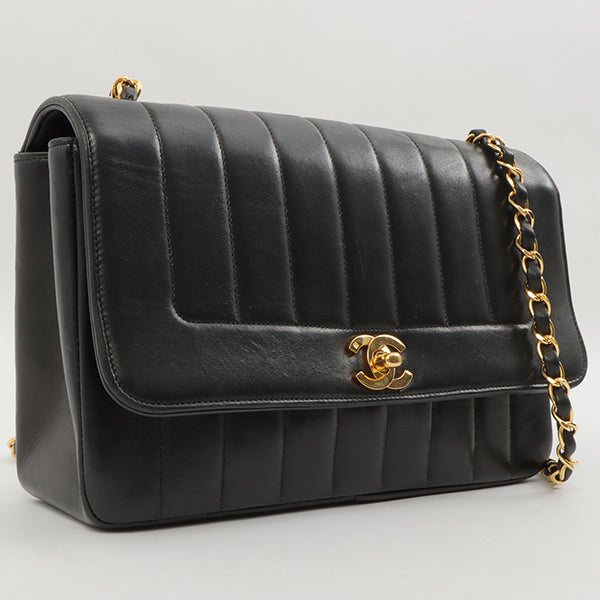 Chanel Around 1998 Made Mademoiselle Stitch Turn-Lock Chain Bag Black