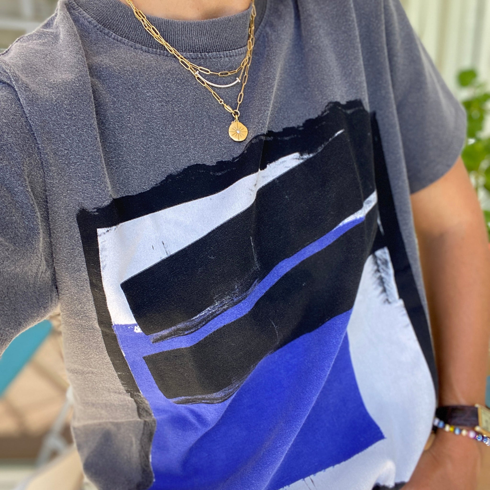 ANINE BING GEORGIE BLUE PAINTING TEE - SIZE XS