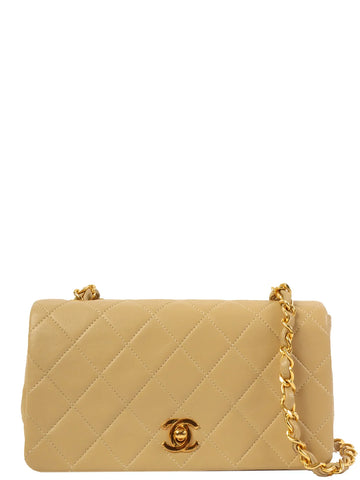 CHANEL Around 1990 Made Full Flap Chain Bag Mini Beige