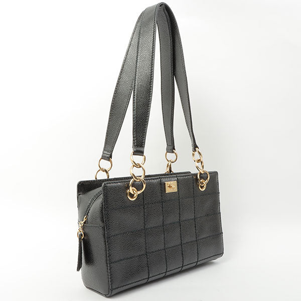 Chanel Around 2002 Made Turn-Lock Choco Bar Shoulder Bag Black