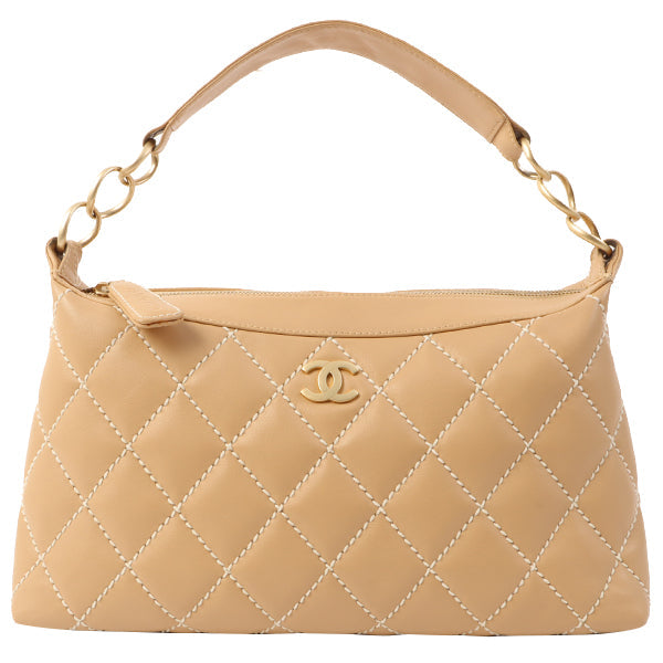 Chanel Around 2003 Made Wild Stitch Cc Mark Plate Shoulder Bag Beige