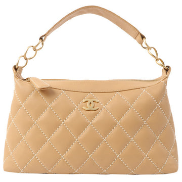 Chanel Around 2003 Made Wild Stitch Cc Mark Plate Shoulder Bag Beige