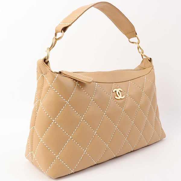 Chanel Around 2003 Made Wild Stitch Cc Mark Plate Shoulder Bag Beige
