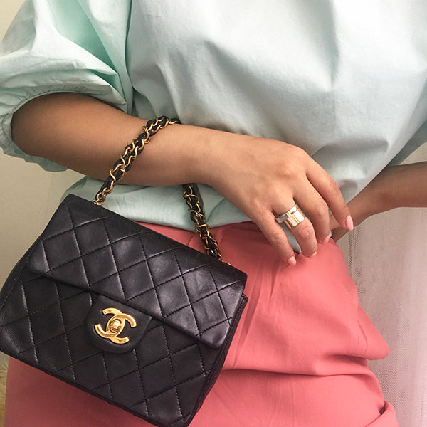 Chanel Around 1995 Made Classic Flap Chain Top Handle Bag Mini Black