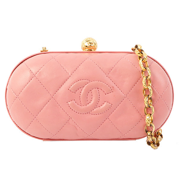 Chanel Around 1992 Made Cc Mark Stitch Metal Clasp Mini Chain Shoulder Bag Pink