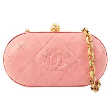 Chanel Around 1992 Made Cc Mark Stitch Metal Clasp Mini Chain Shoulder Bag Pink