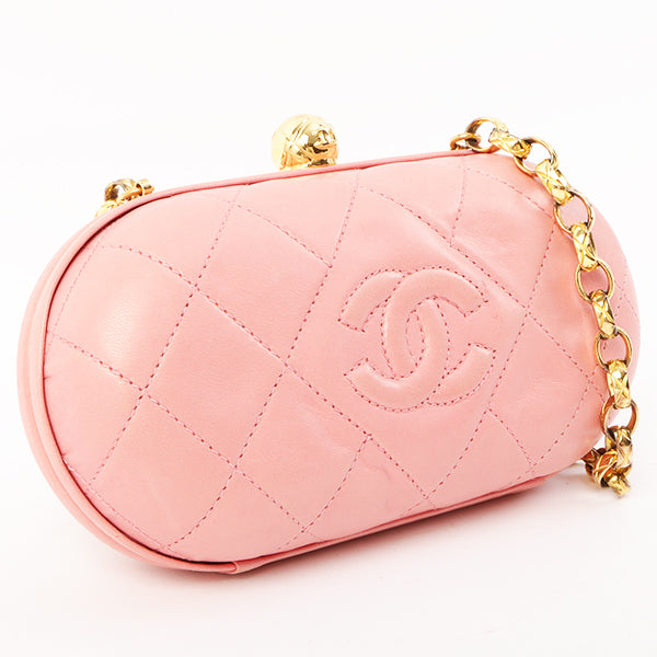 Chanel Around 1992 Made Cc Mark Stitch Metal Clasp Mini Chain Shoulder Bag Pink