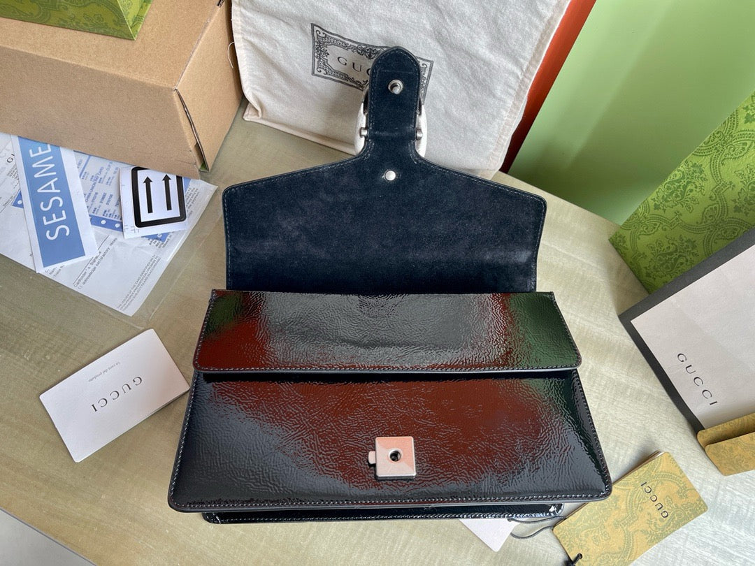 CHANEL Classic Double Flap 9" Chain Shoulder Bag Black Lambskin k10