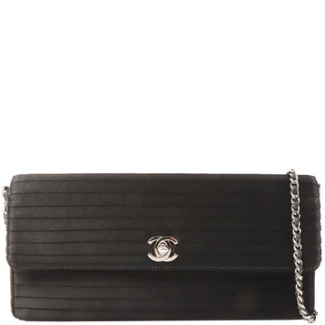 Chanel Around 2003 Made Satin Border Design Chocobar Turn-Lock Chain Bag Black