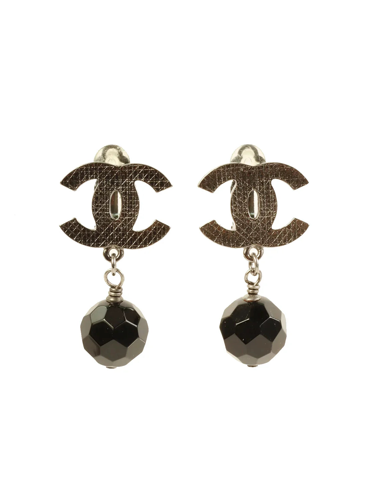 CHANEL 2012 Made Cc Mark Stone Swing Earrings Silver/Black