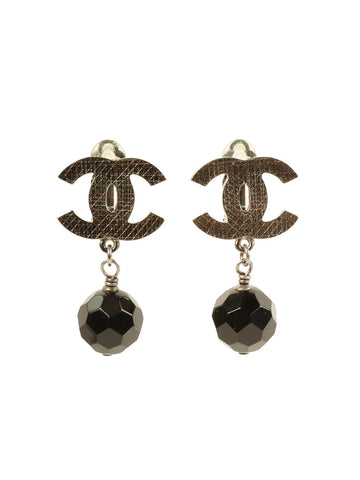 CHANEL 2012 Made Cc Mark Stone Swing Earrings Silver/Black