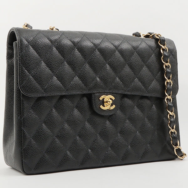 Chanel 2003 Made Caviar Skin Classic Flap Chain Bag Jumbo Black