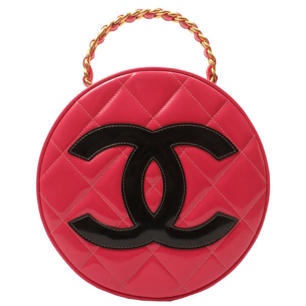 Chanel Around 1995 Made Patent Round Design Cc Mark Vanity Fuchsia Pink