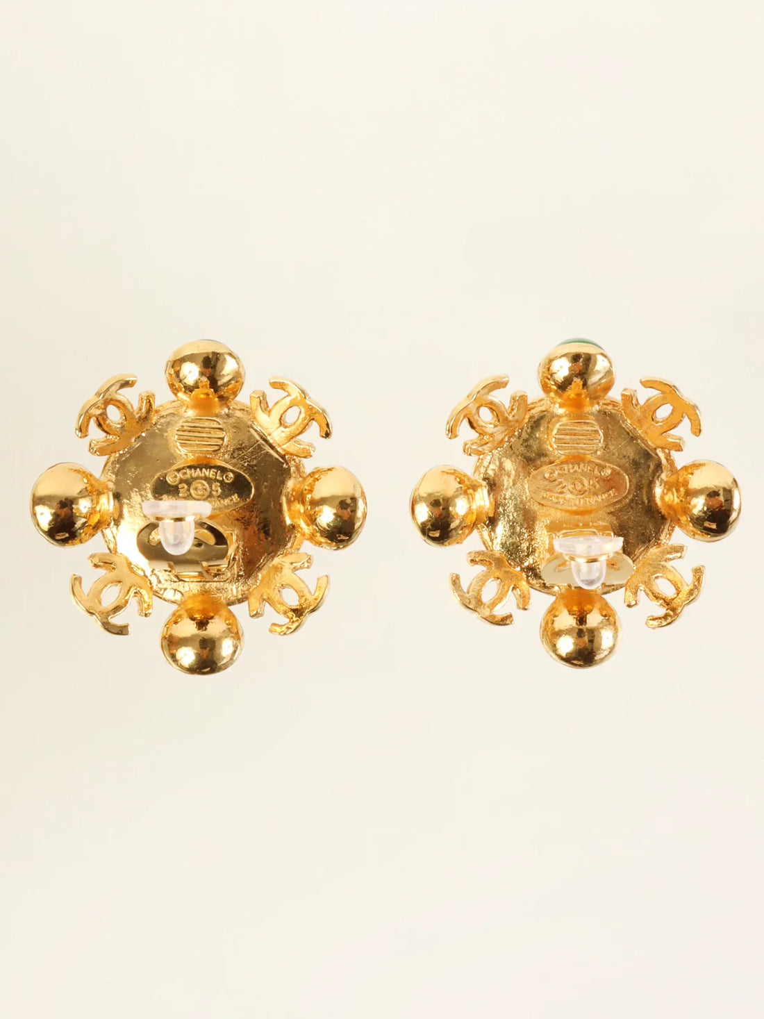 CHANEL 1990 Made Gripoix 4 Cc Mark Plate Earrings Gold/Multi