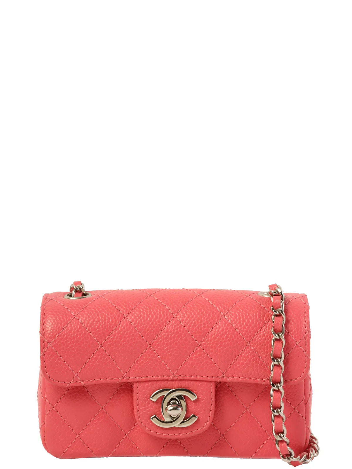 CHANEL Around 2004 Made Caviar Skin Turn-Lock Mini Chain Bag Pink