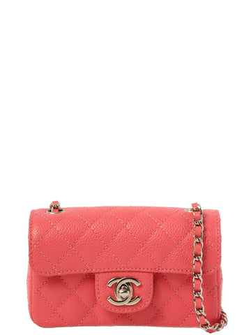 CHANEL Around 2004 Made Caviar Skin Turn-Lock Mini Chain Bag Pink