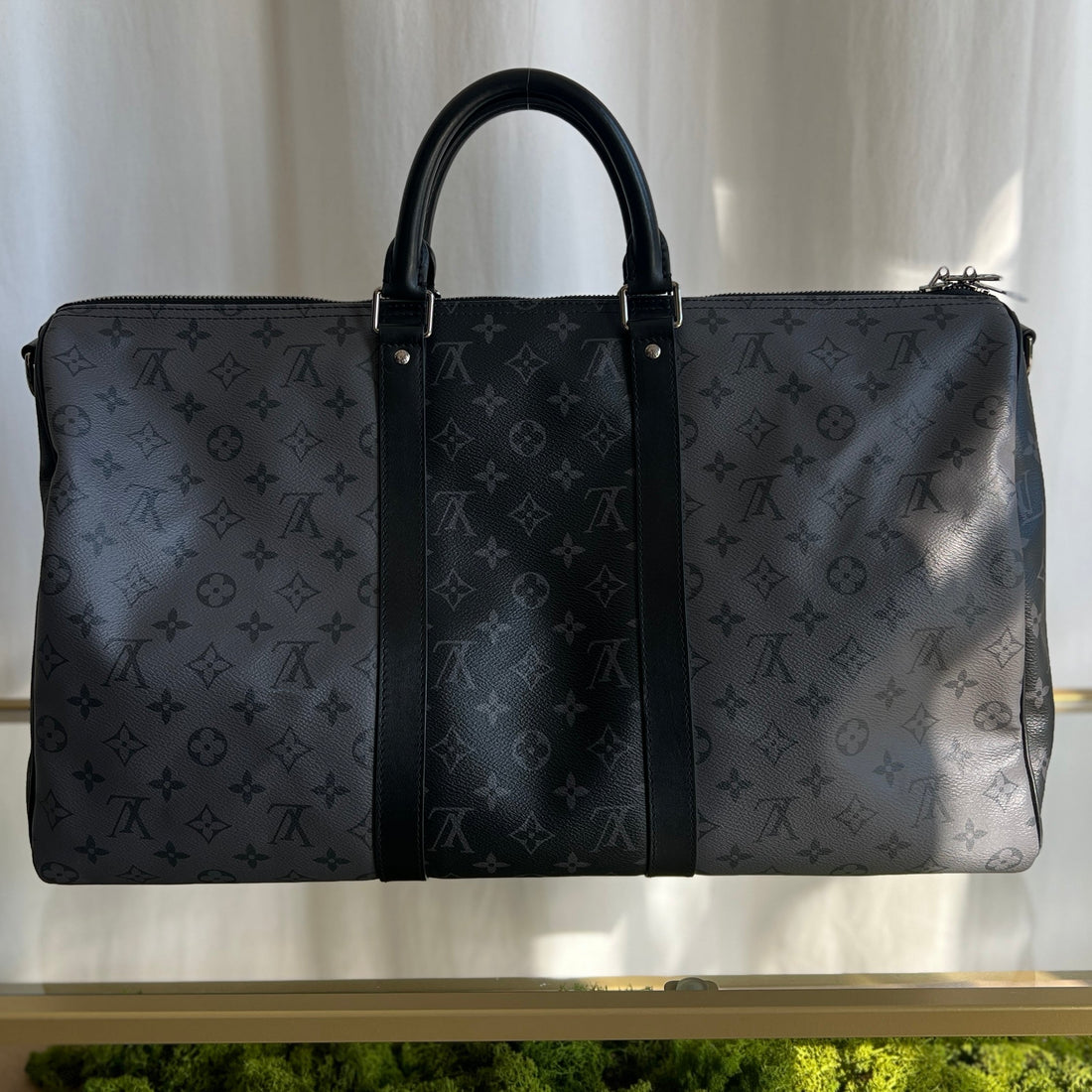 LOUIS VUITTON Monogram Eclipse Coated Canvas Keepall Bandouliere 50