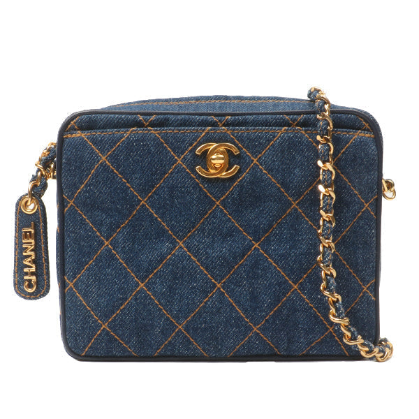 Chanel Around 1997 Made Denim Turn-Lock Mini Chain Bag Indigo