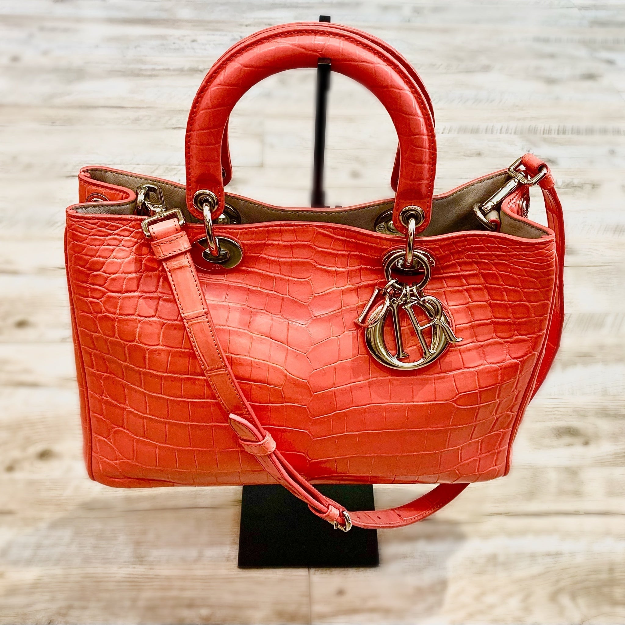 CHRISTIAN DIOR DIORISSIMO CROCODILE LARGE PINK TOTE