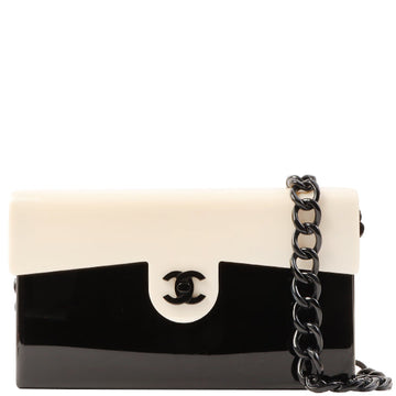 Chanel Around 2001 Made Plastic Bicolor Chain Shoulder Bag Ivory/ Black