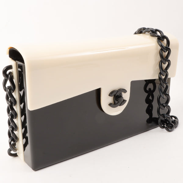 Chanel Around 2001 Made Plastic Bicolor Chain Shoulder Bag Ivory/ Black