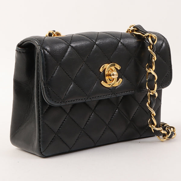 Chanel Around 1990 Made Straight Flap Turn-Lock Mini Chain Bag Black