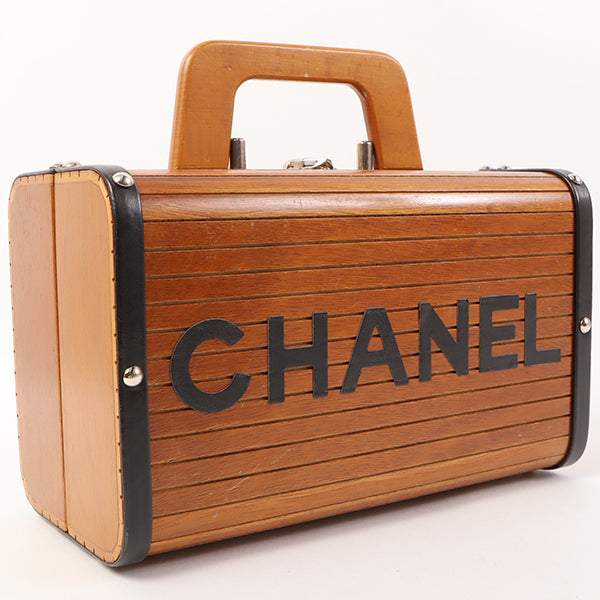 CHANEL Around 1995 Made Wood Cc Mark Logo Vanity Brown