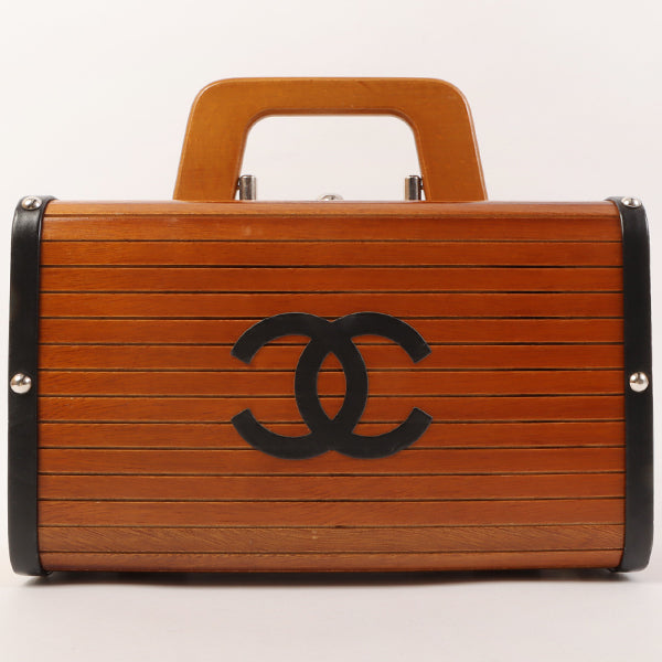 CHANEL Around 1995 Made Wood Cc Mark Logo Vanity Brown