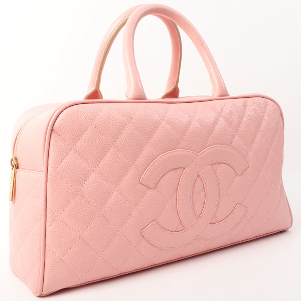 Chanel Around 2005 Made Caviar Skin Cc Mark Stitch Boston Bag Pink