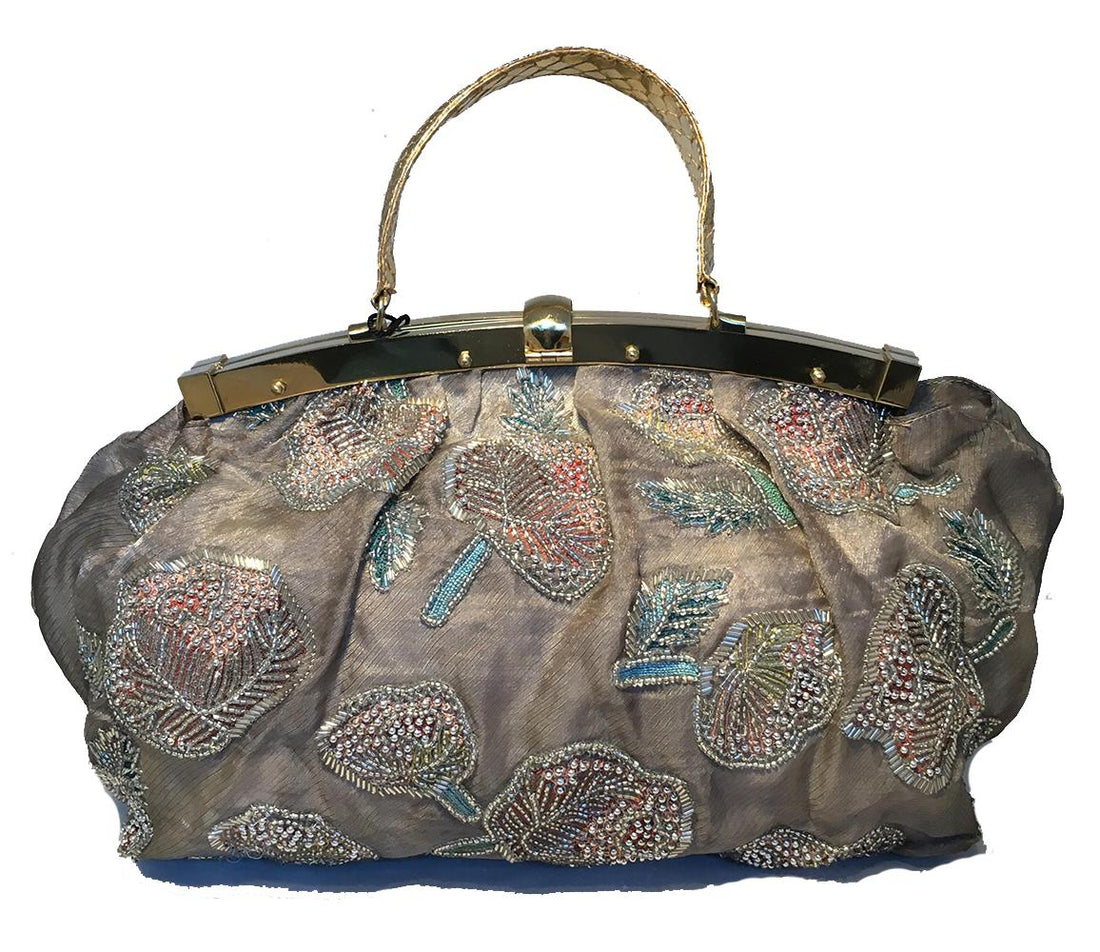 FENDI Sheer Silk Organza Hand Beaded Floral Embroidered Tote