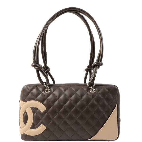 Chanel Around 2004 Made Cambon Boston Bag Dark Brown/Beige
