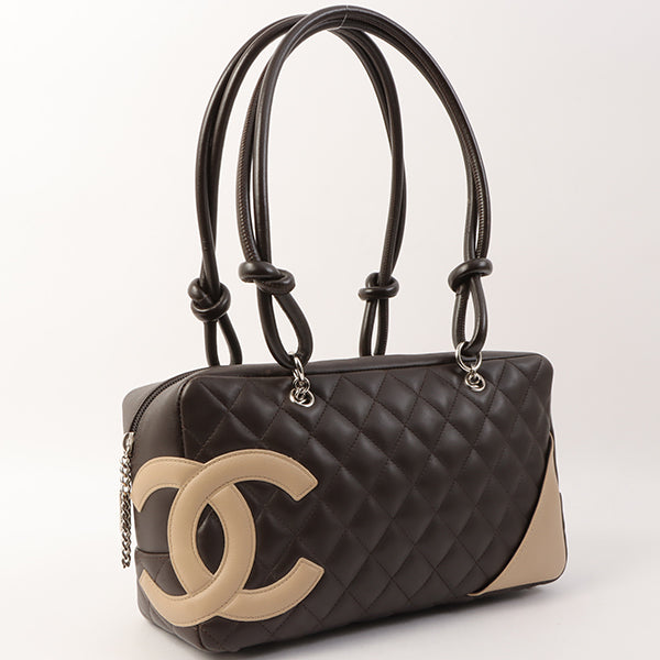 Chanel Around 2004 Made Cambon Boston Bag Dark Brown/Beige