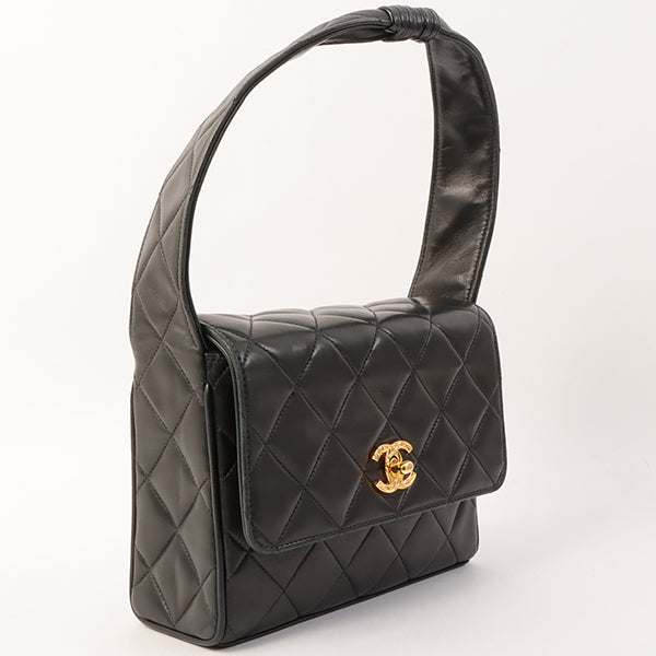 Chanel Around 1997 Made Turn-Lock Top Handle Bag Black