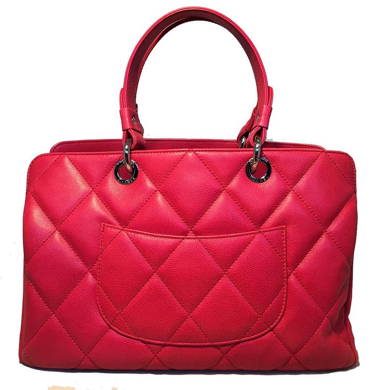 Chanel Dark Pink Caviar Quilted Grand Shopping Tote