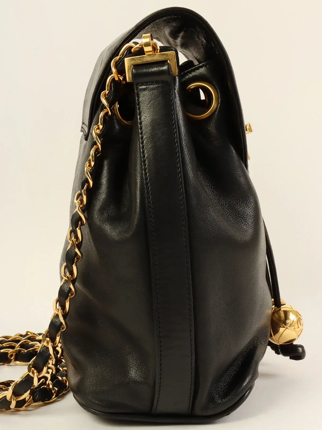 CHANEL Around 1995 Made Turn-Lock Mini Drawstring Shoulder Bag With Pouch Black
