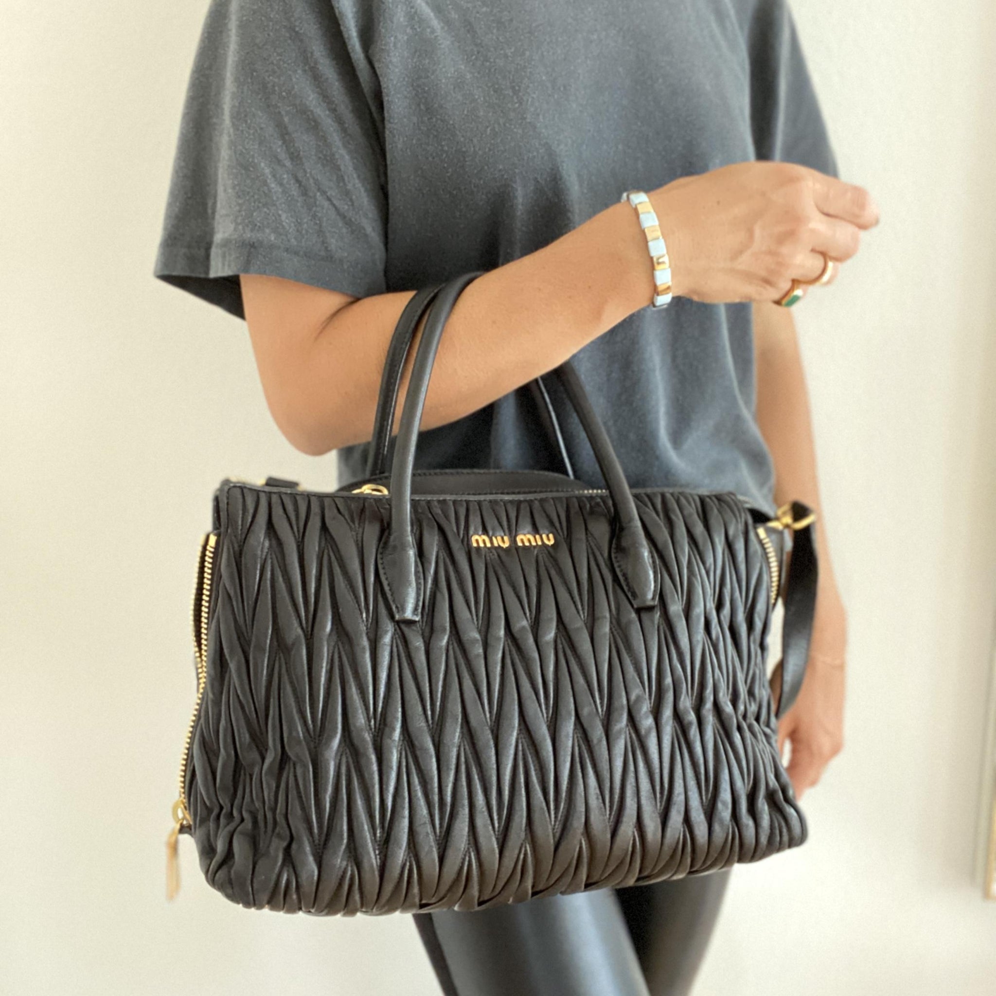 Miu Miu Matelassé Nappa Tote Black