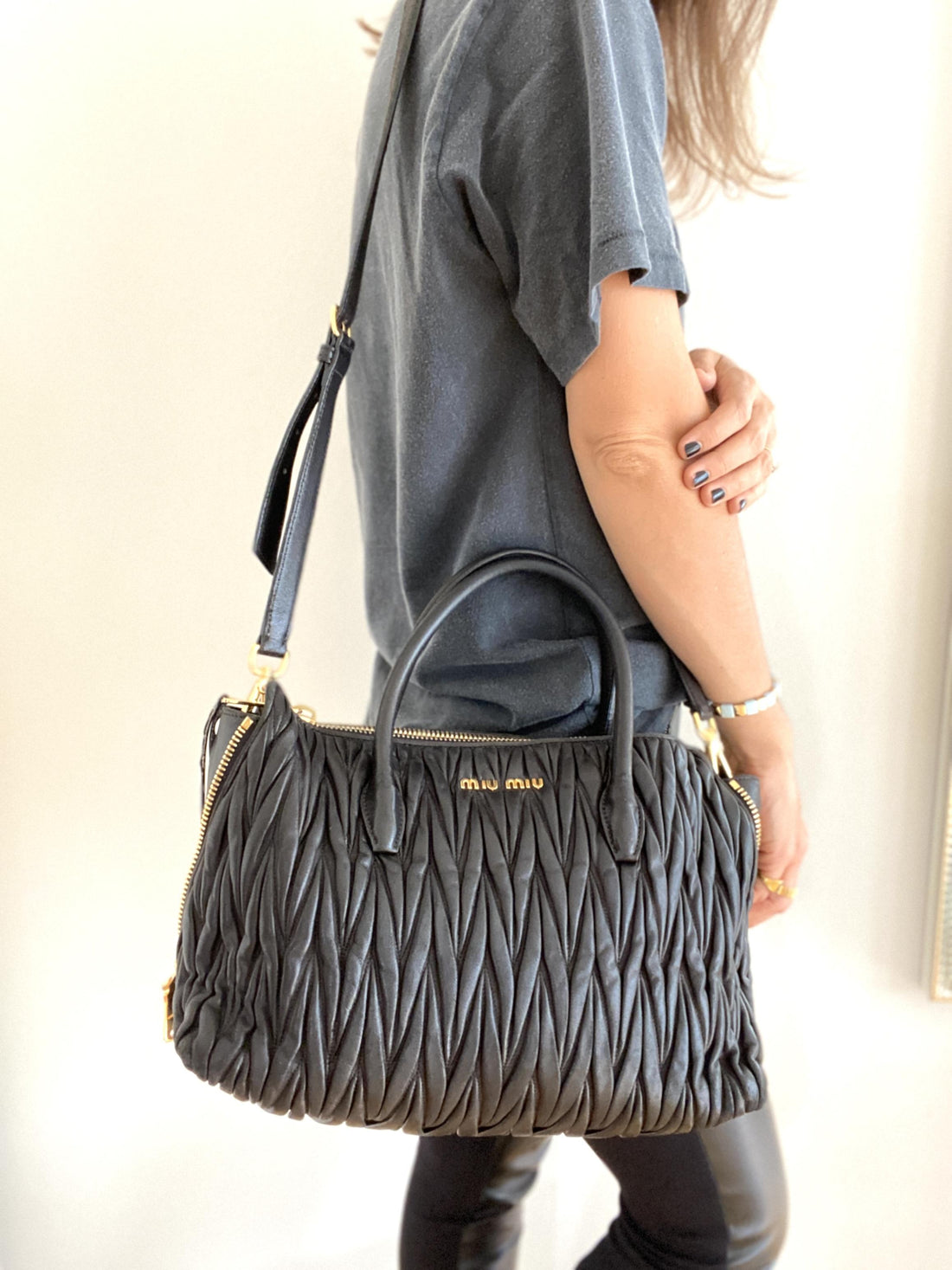 Miu Miu Matelassé Nappa Tote Black