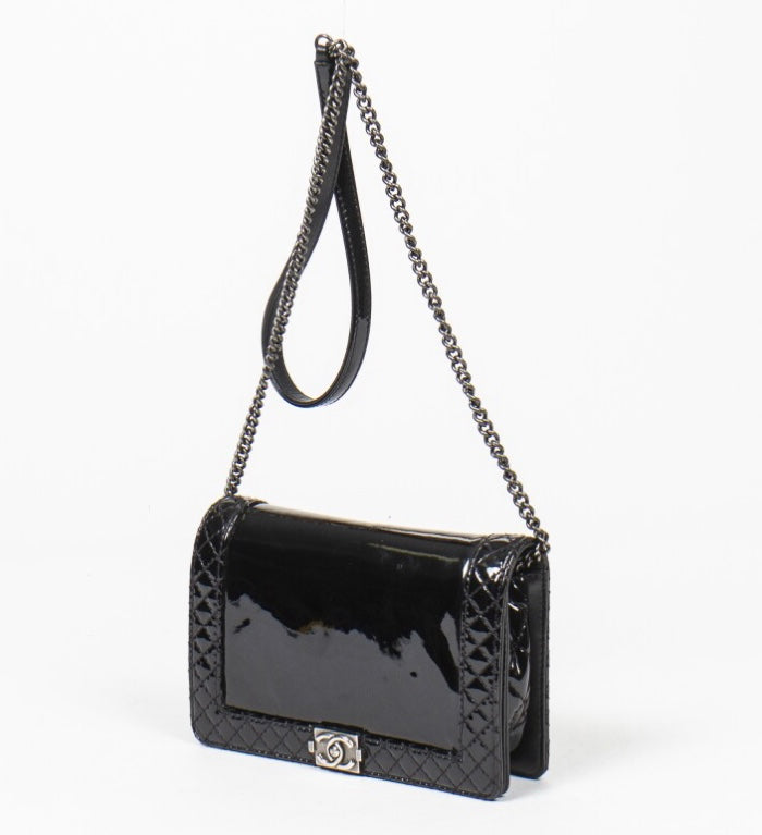 CHANEL REVERSO PATENT LEATHER BOY BAG