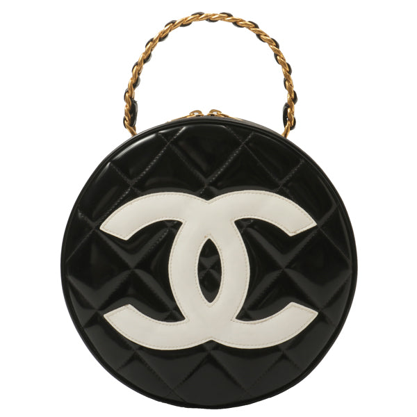 Chanel Around 1995 Made Patent Round Design Cc Mark Vanity Black
