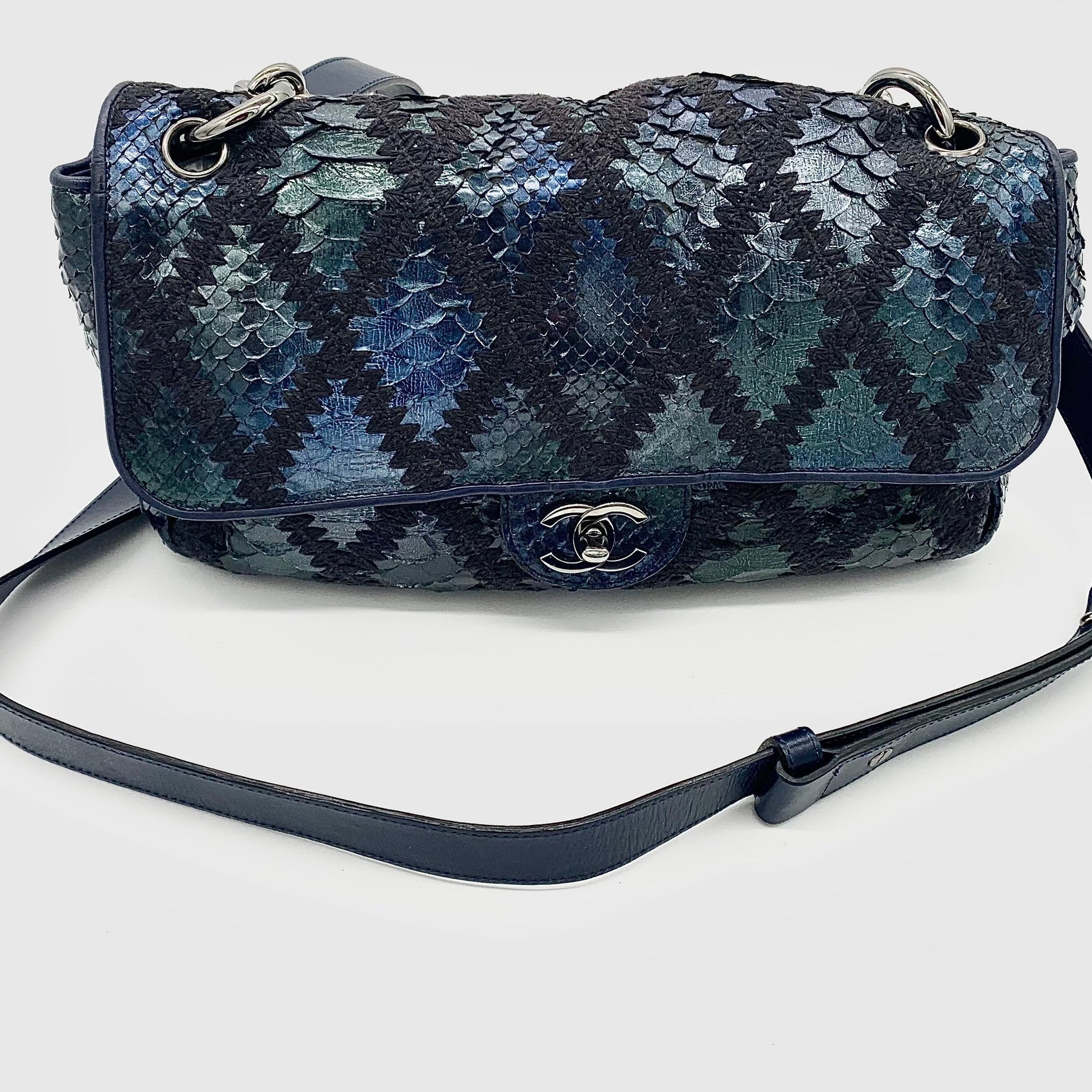 CHANEL PYTHON CROCHET JUMBO FLAP BAG