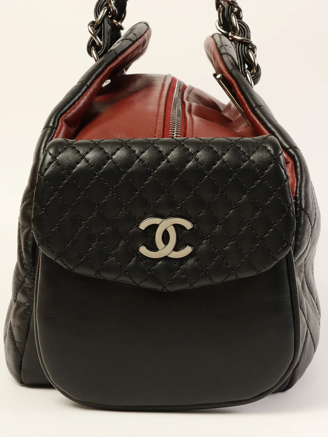 CHANEL Around 2007 Made Double Pockets Cc Mark Plate Chain Shoulder Bag Black