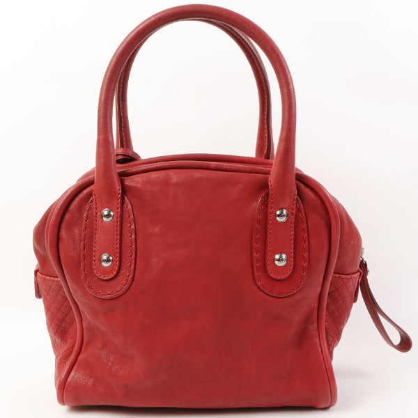 CHANEL Around 2007 Made Cc Mark Stitch Logo Plate Charm Handle Bag Red